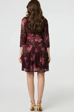 Floral Lace Layer Pleated Short Dress