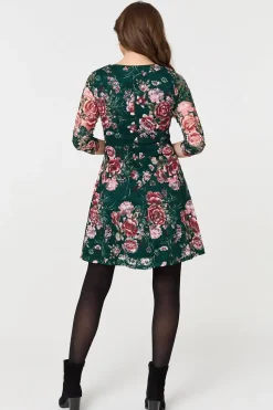 Floral Lace Layer Short Skater Dress