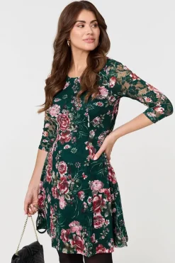 Floral Lace Layer Short Skater Dress