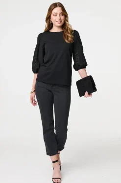 Floral Lace 3/4 Puff Sleeve Blouse