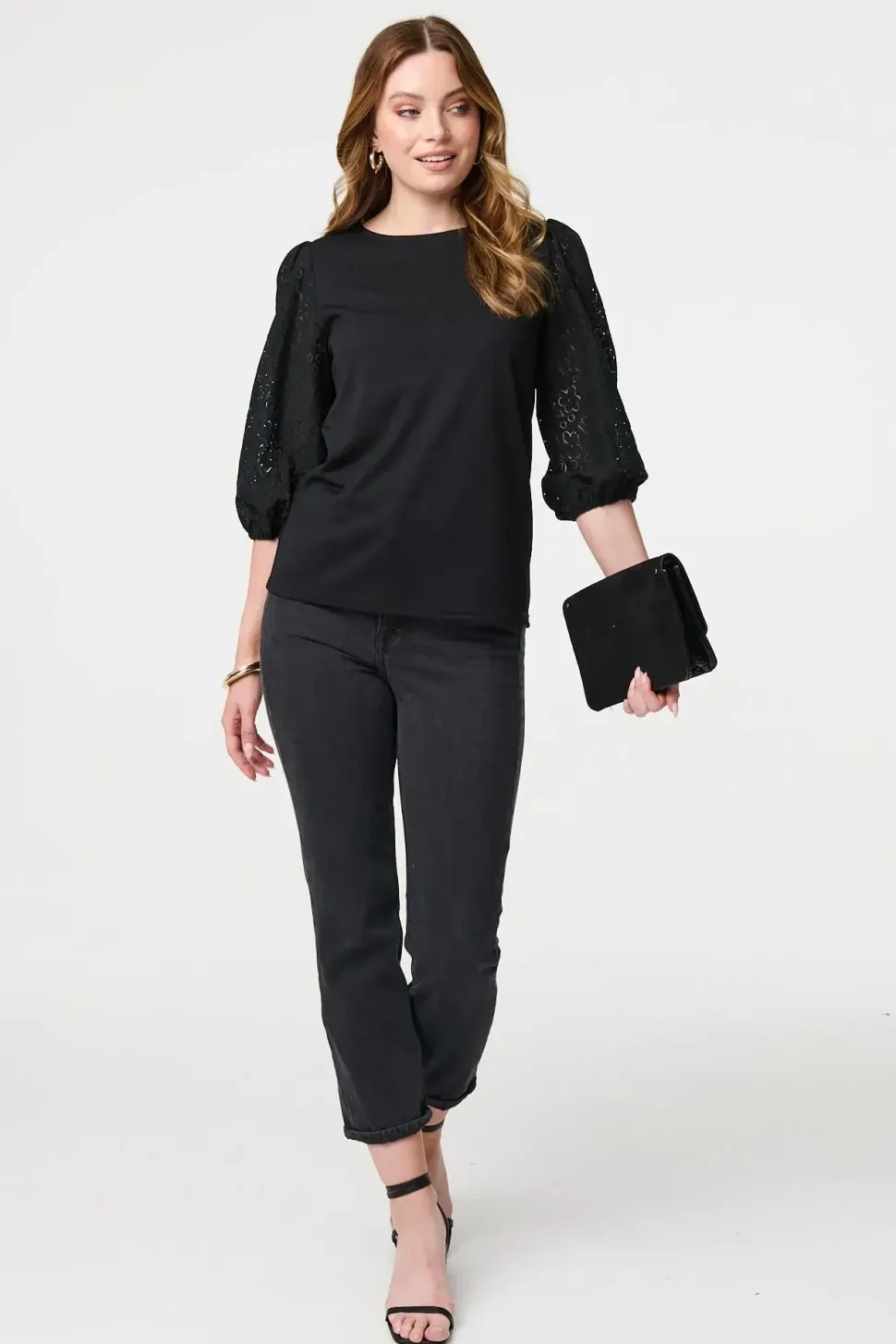 Floral Lace 3/4 Puff Sleeve Blouse