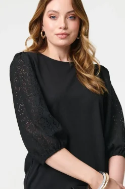 Floral Lace 3/4 Puff Sleeve Blouse