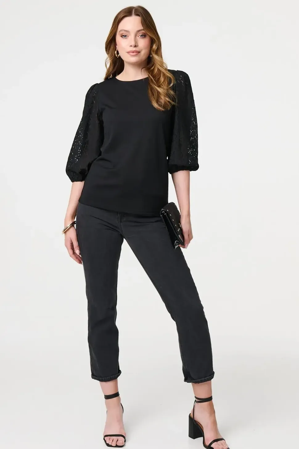 Floral Lace 3/4 Puff Sleeve Blouse