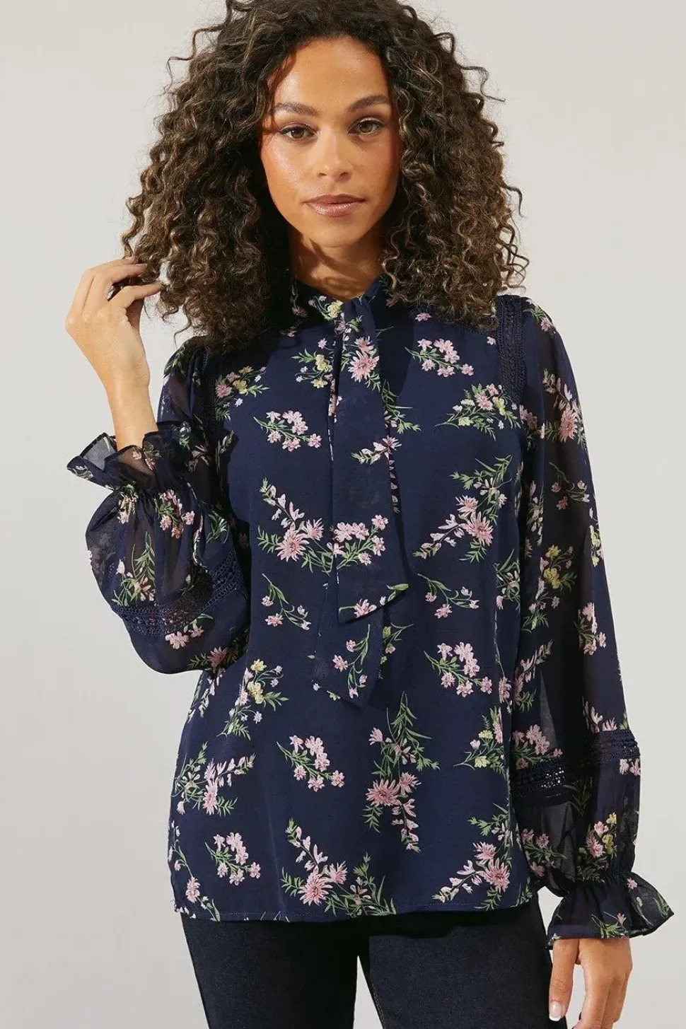 Floral Lace Trim Blouse