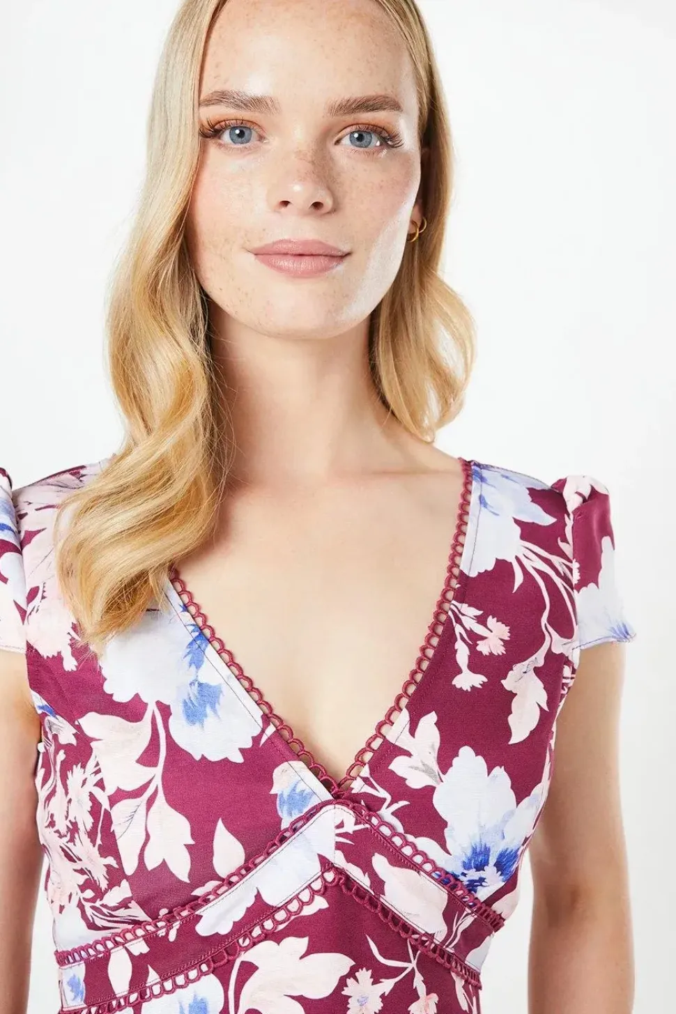 Floral Lace Trim Ottoman Midi Dress