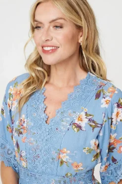 Floral Lace Trim Tiered Maxi Dress