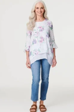 Floral Layered Hem Blouse Top