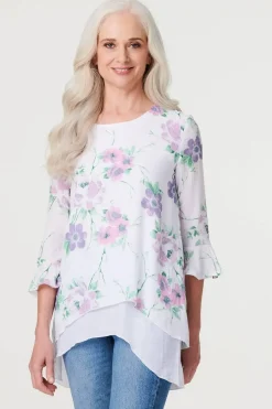Floral Layered Hem Blouse Top