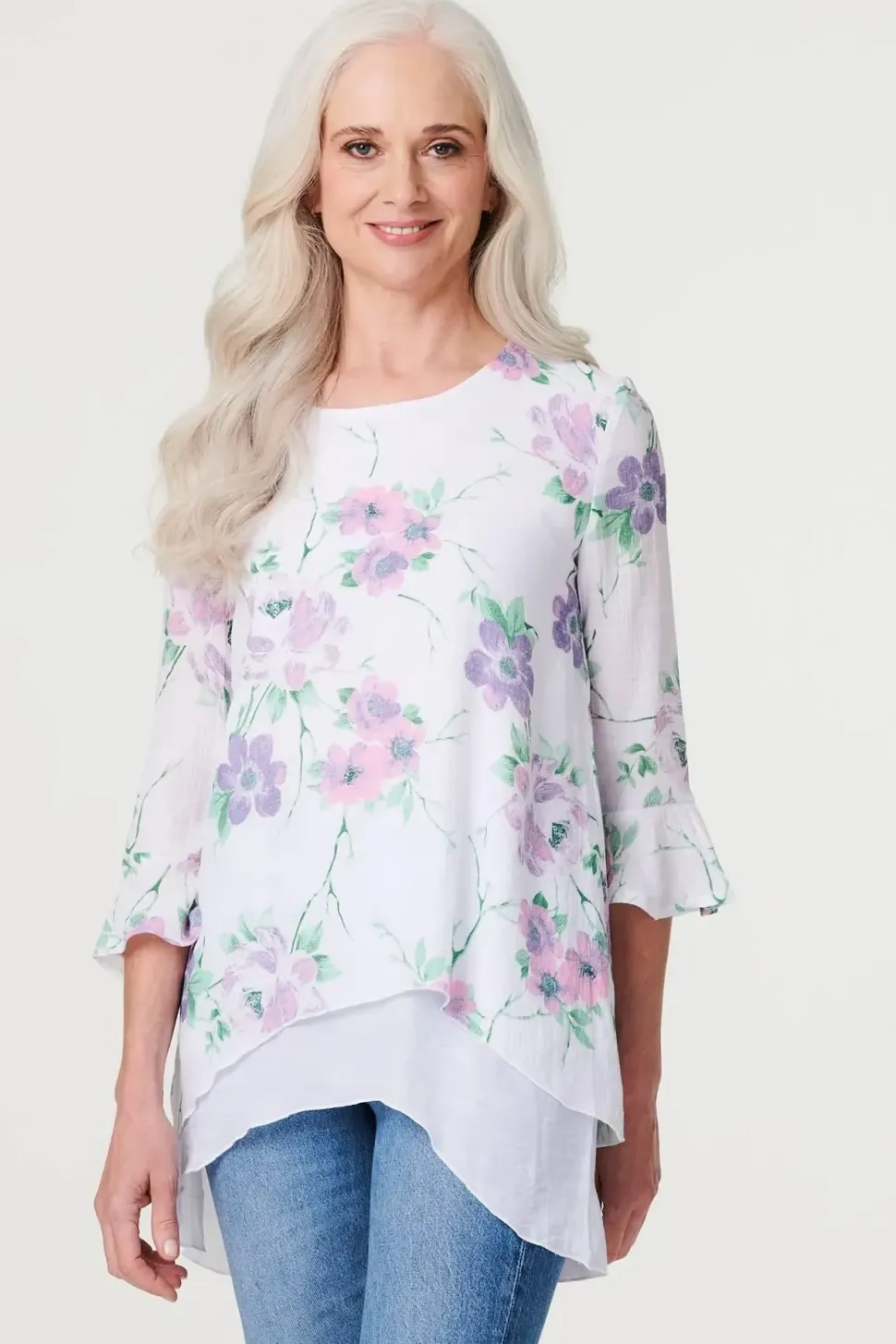 Floral Layered Hem Blouse Top