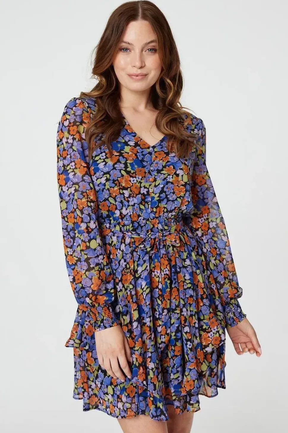 Floral Layered Hem Short Dress