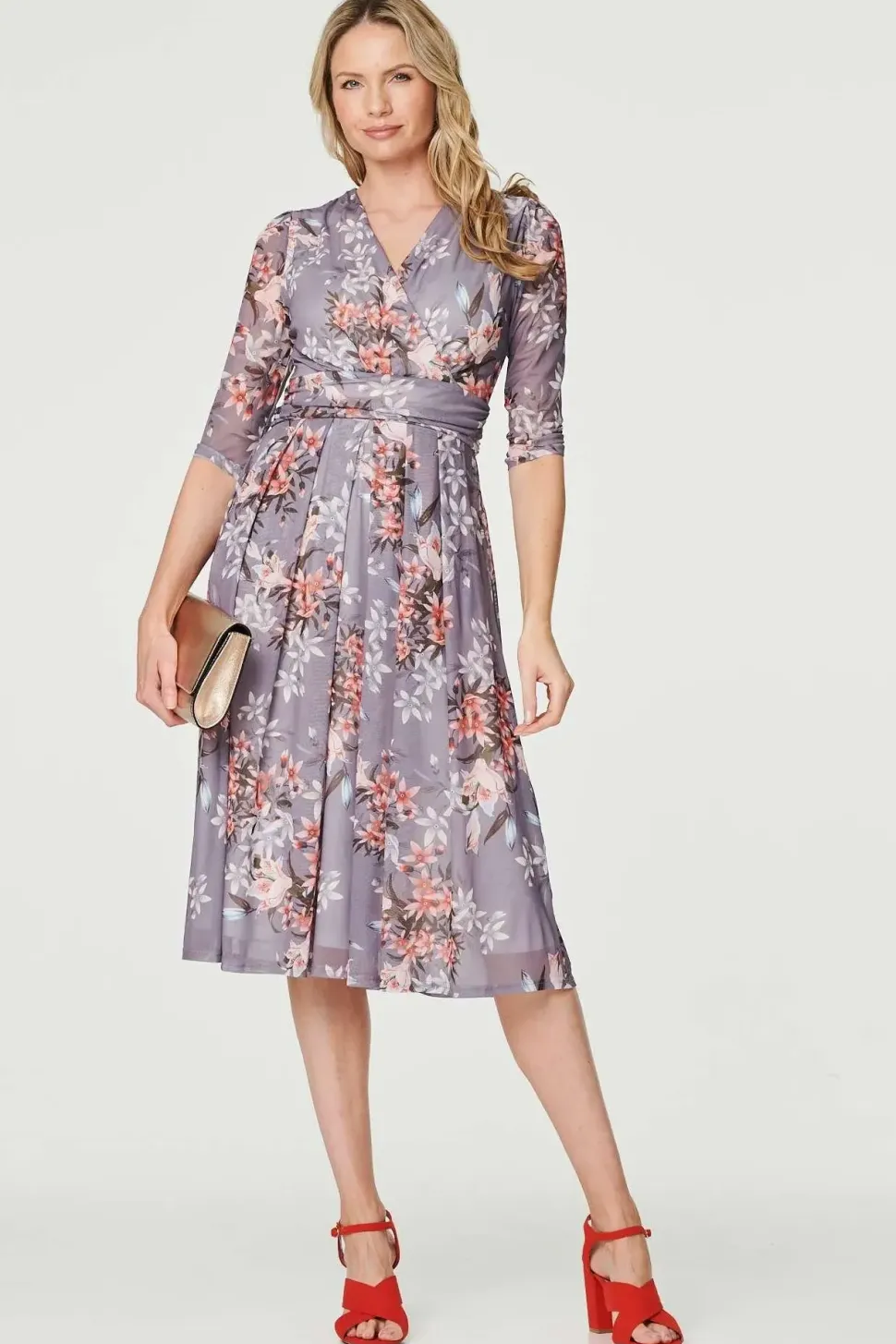 Floral Layered V-Neck Midi Dress