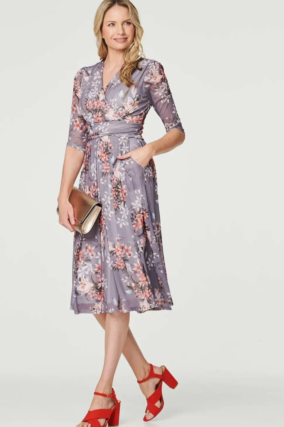 Floral Layered V-Neck Midi Dress