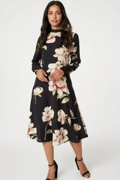 Floral Long Sleeved Midi Tea Dress