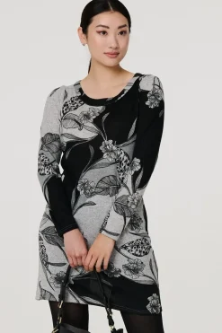 Floral Long Sleeve Jersey Shift Dress