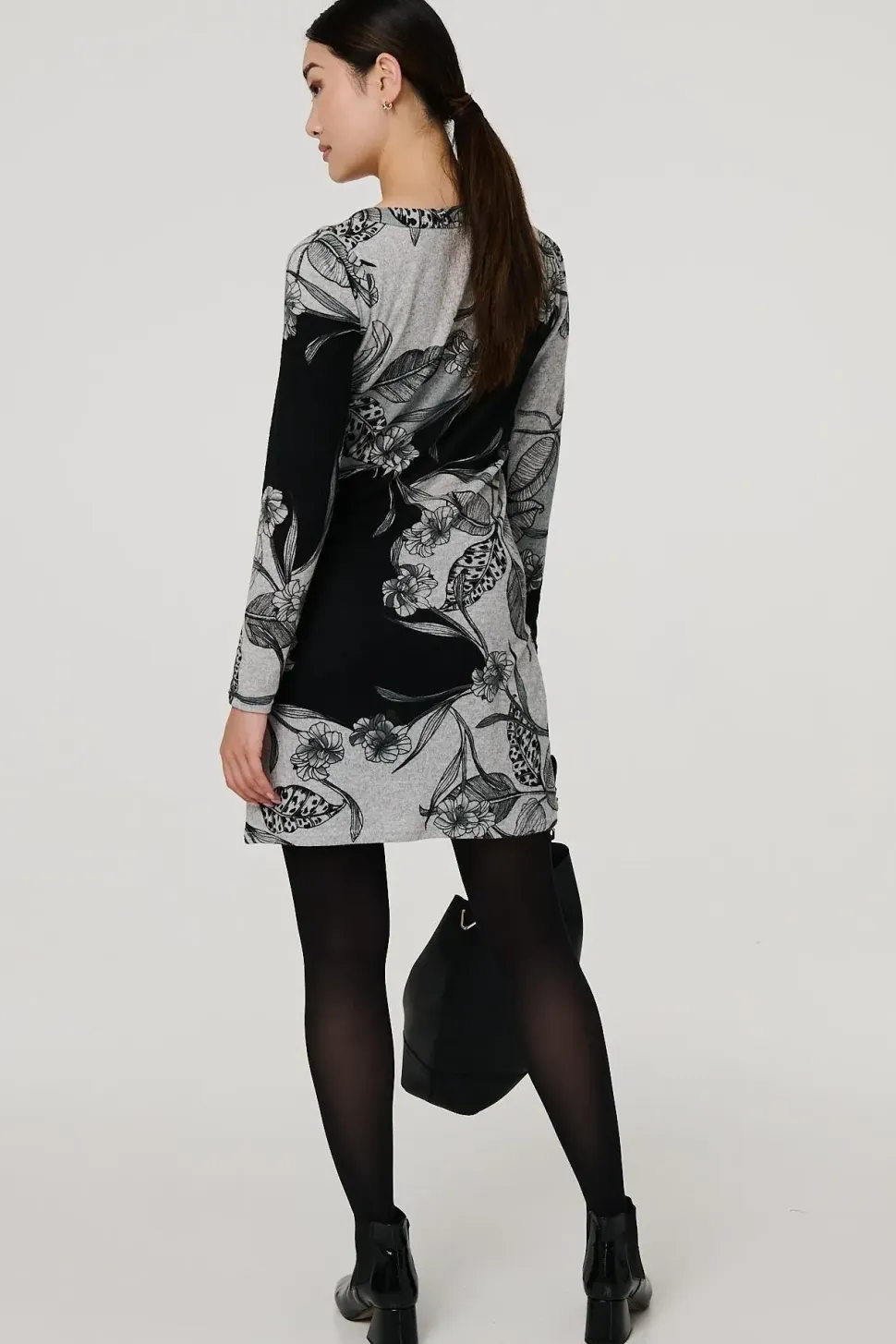 Floral Long Sleeve Jersey Shift Dress