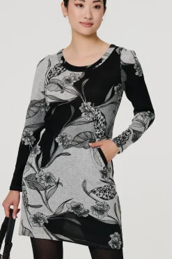 Floral Long Sleeve Jersey Shift Dress