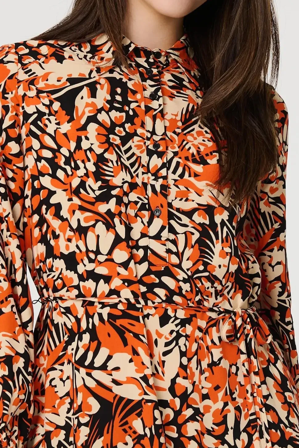 Floral Long Sleeve Midi Shirt Dress