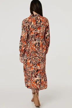 Floral Long Sleeve Midi Shirt Dress