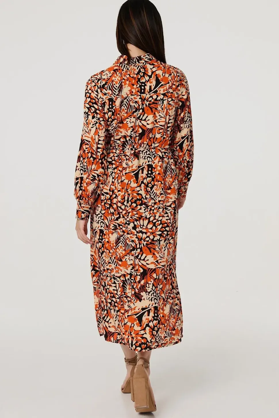 Floral Long Sleeve Midi Shirt Dress