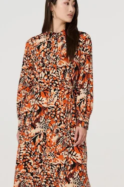 Floral Long Sleeve Midi Shirt Dress