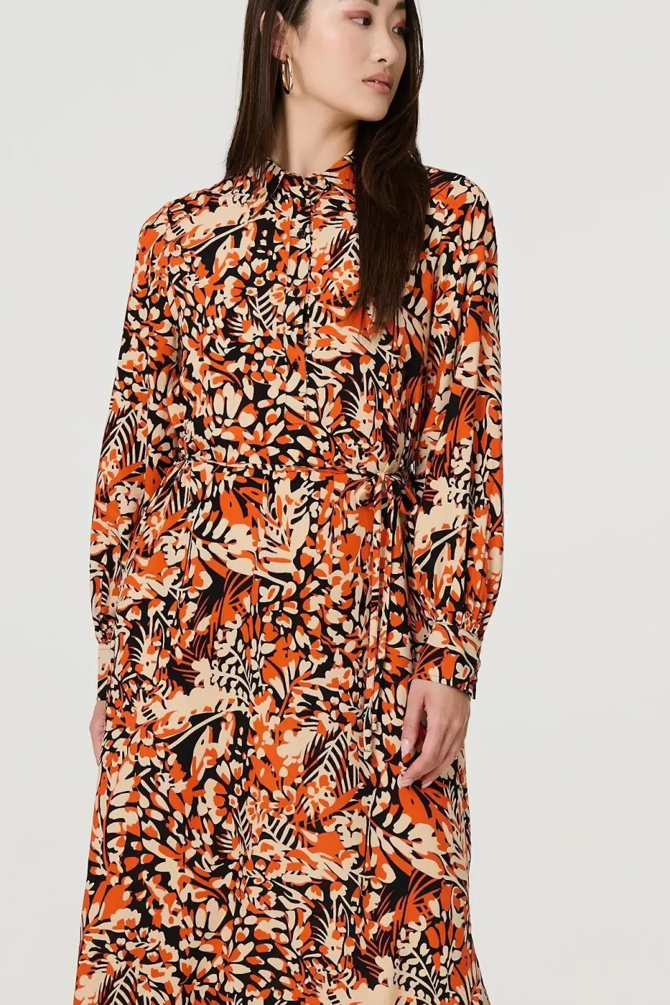 Floral Long Sleeve Midi Shirt Dress
