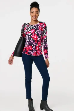 Floral Long Sleeve Scoop Neck Top