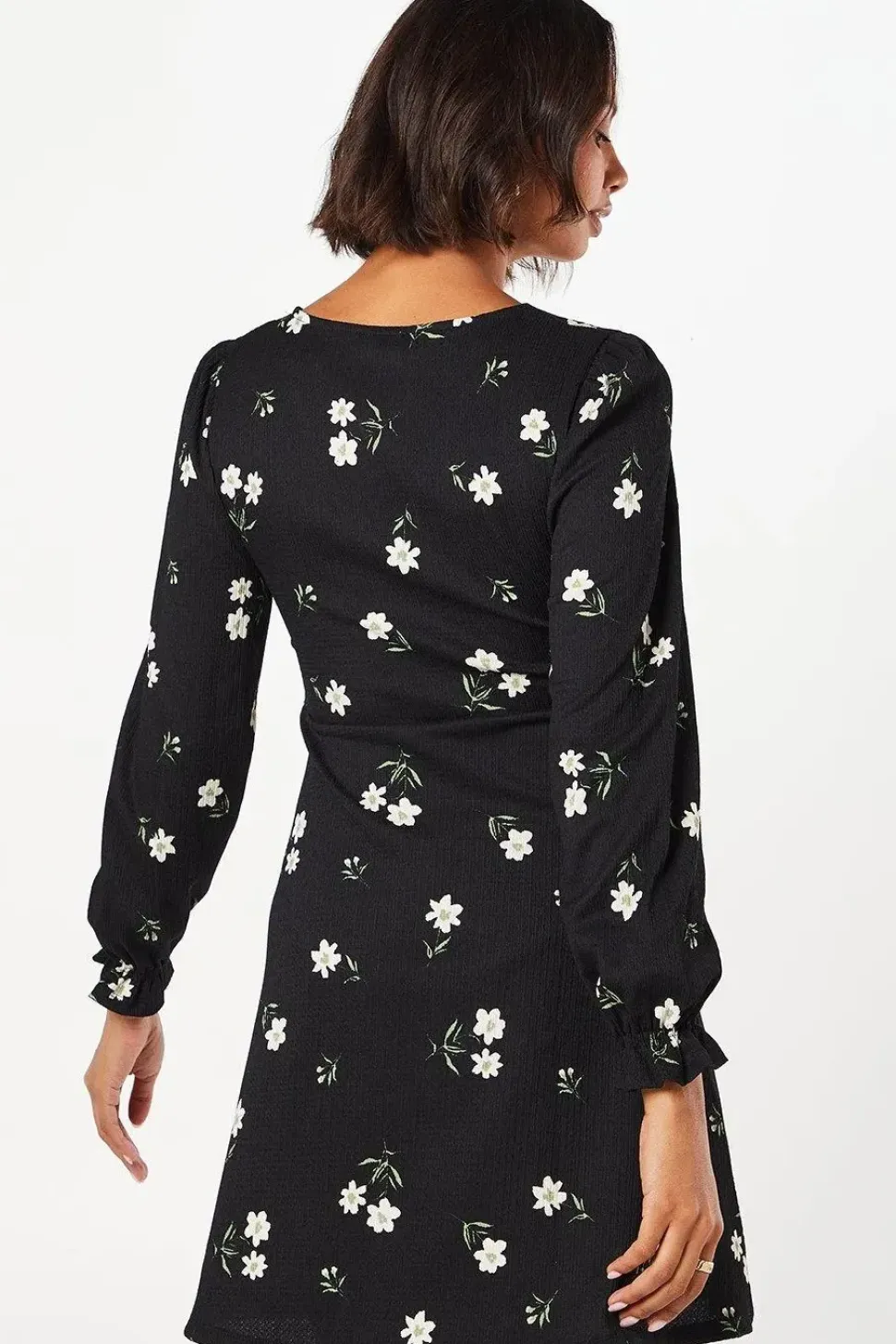 Floral Long Sleeve V Neck Mini Dress