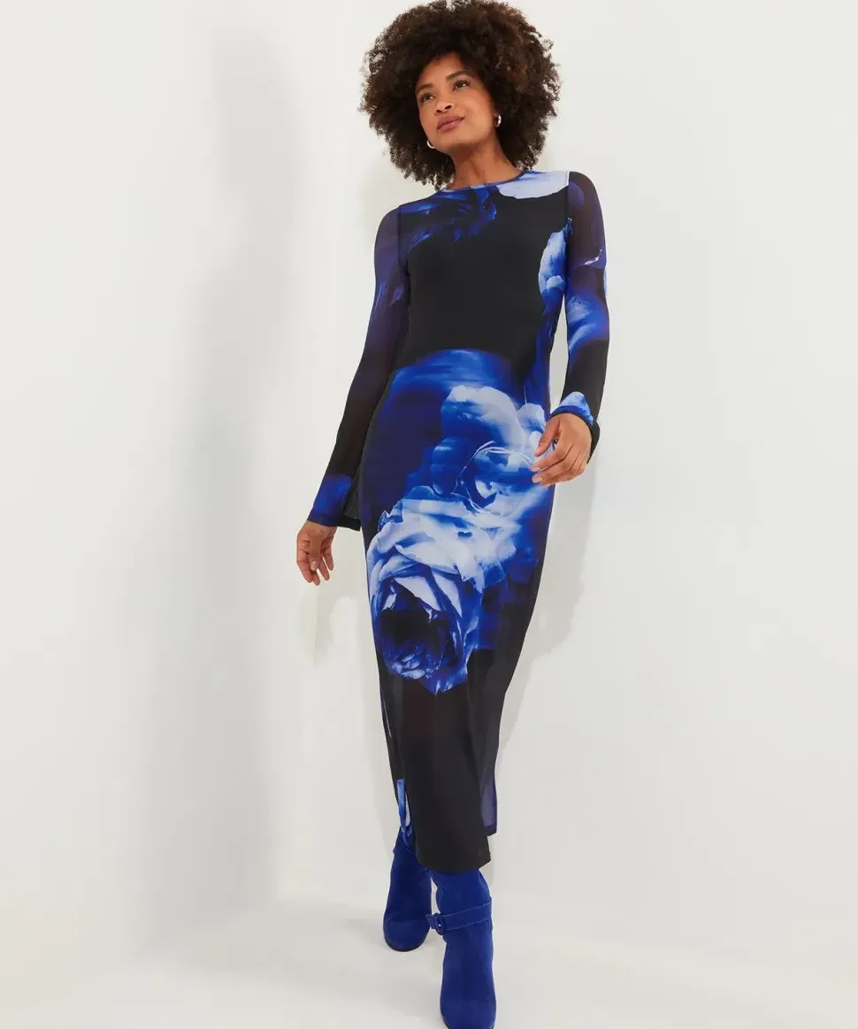 Floral Mesh Bodycon Dress