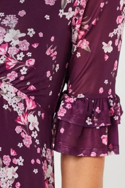 Floral Mesh Ruffle Sleeve Midaxi Dress
