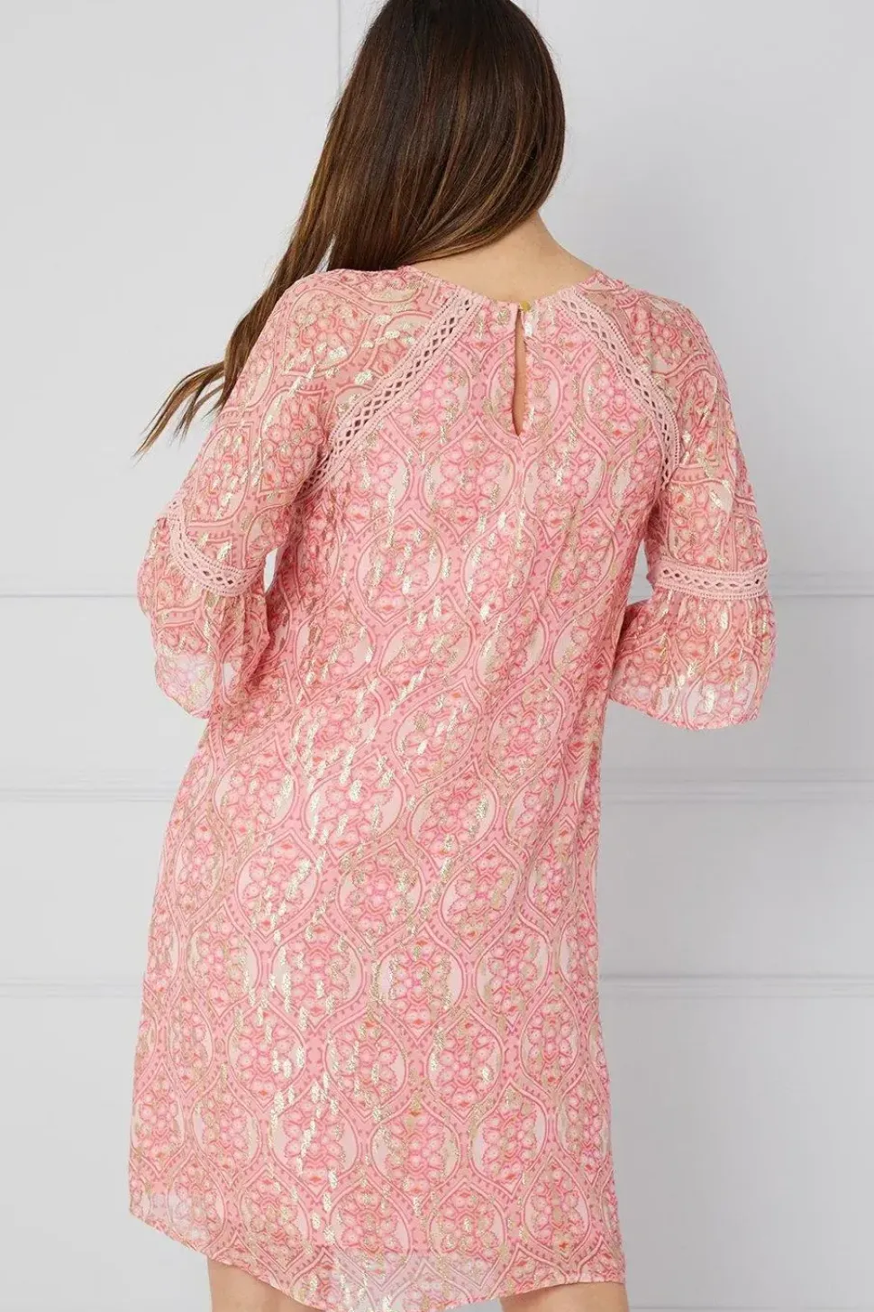 Floral Metallic Lace Trim Shift Dress