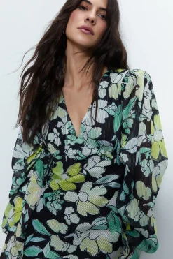 Floral Metallic Stripe Printed Midi Dress