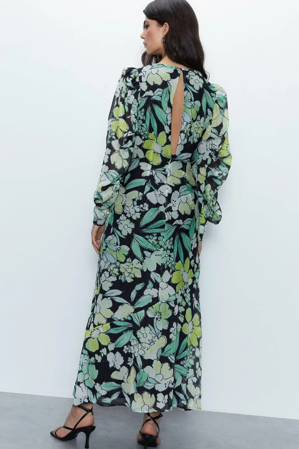 Floral Metallic Stripe Printed Midi Dress