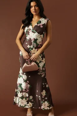 Floral Occasion Satin Open Back Maxi Dress