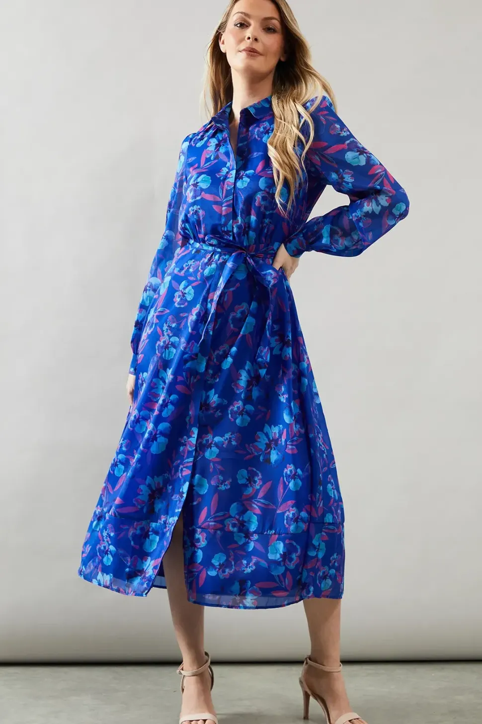 Floral Organza Shirt Midi Dress