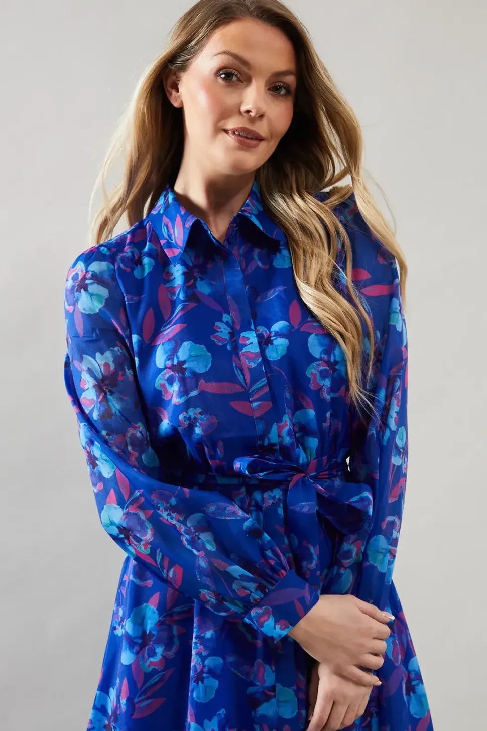 Floral Organza Shirt Midi Dress