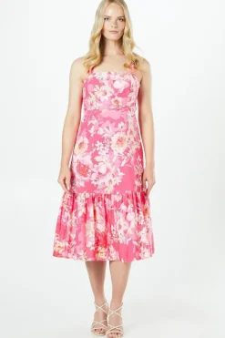 Floral Ottoman Twill Belted Midi Dress