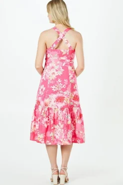 Floral Ottoman Twill Belted Midi Dress
