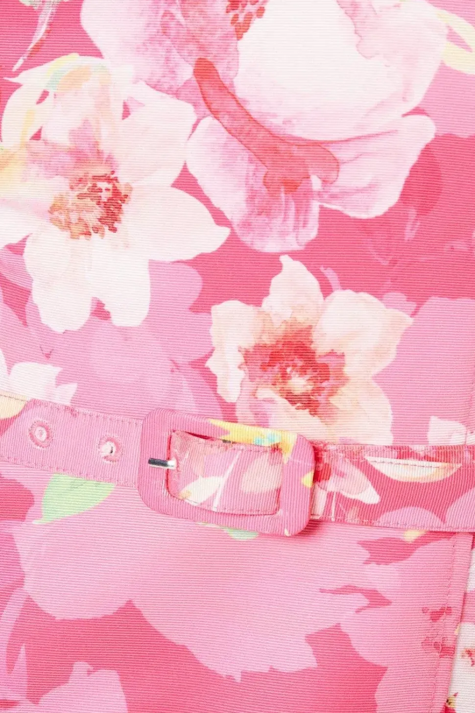 Floral Ottoman Twill Belted Midi Dress