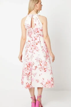 Floral Ottoman Twill Halter Midi Dress