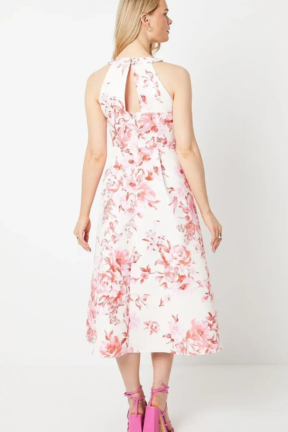 Floral Ottoman Twill Halter Midi Dress