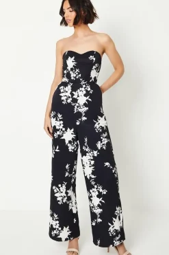 Floral Ottoman Wide Leg Bandeau Jumpsuit