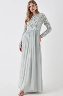 Floral Pearl Long Sleeve Two In One Bridesmaid Dress