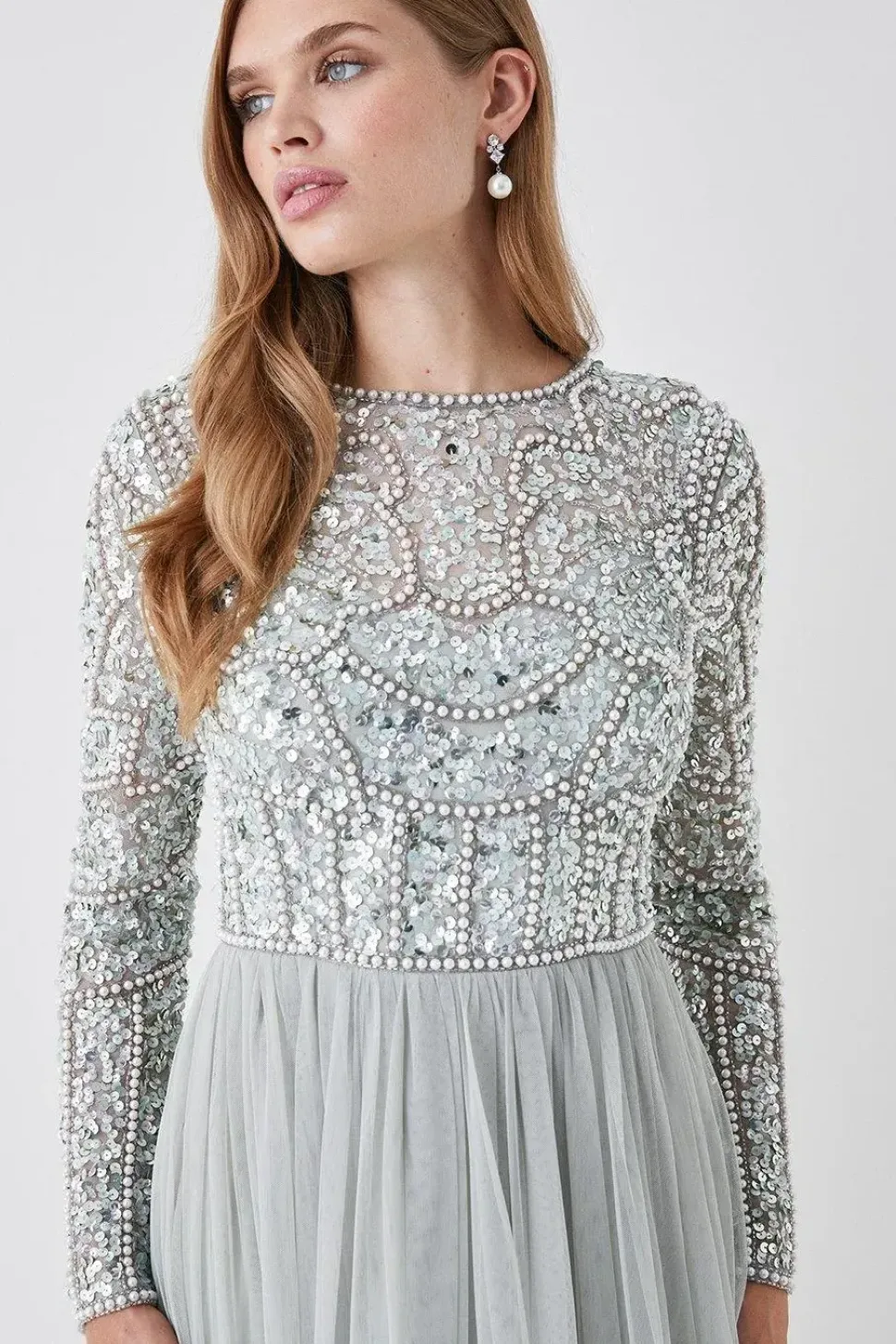 Floral Pearl Long Sleeve Two In One Bridesmaid Dress