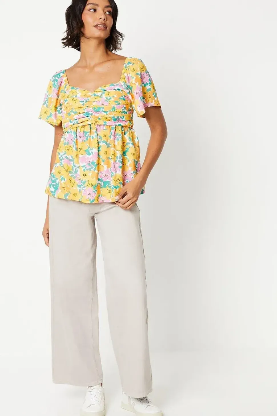 Floral Pintuck Pleated Front Blouse