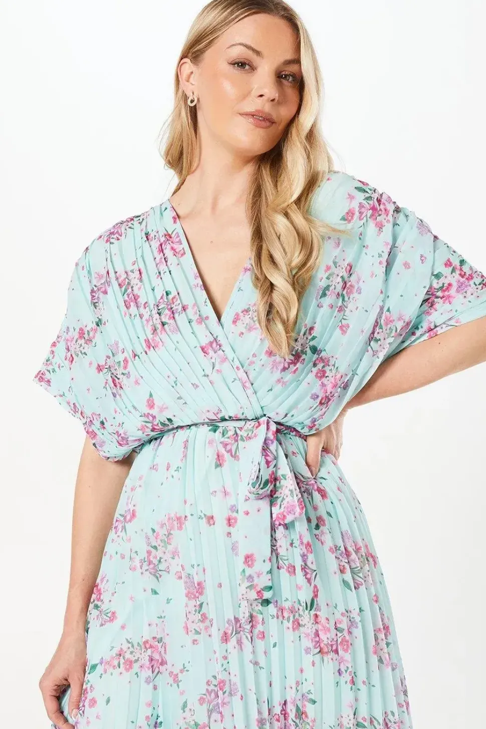 Floral Pleated Kimono Midaxi Dress