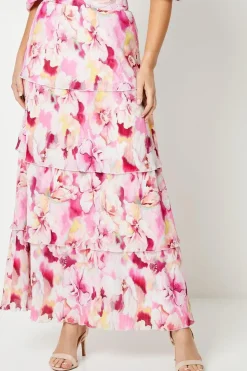 Floral Pleated Tiered Maxi Skirt