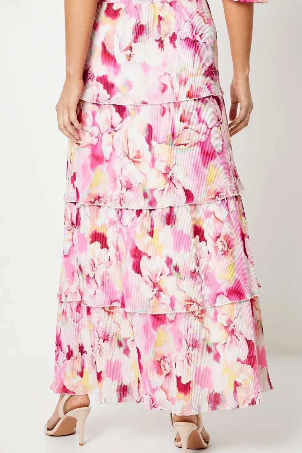 Floral Pleated Tiered Maxi Skirt