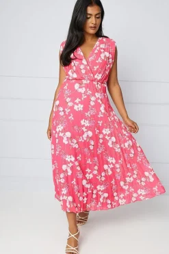 Floral Pleated Wrap Midi Dress