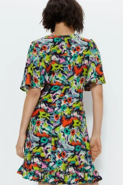 Floral Plunge Angel Sleeve Mini Dress
