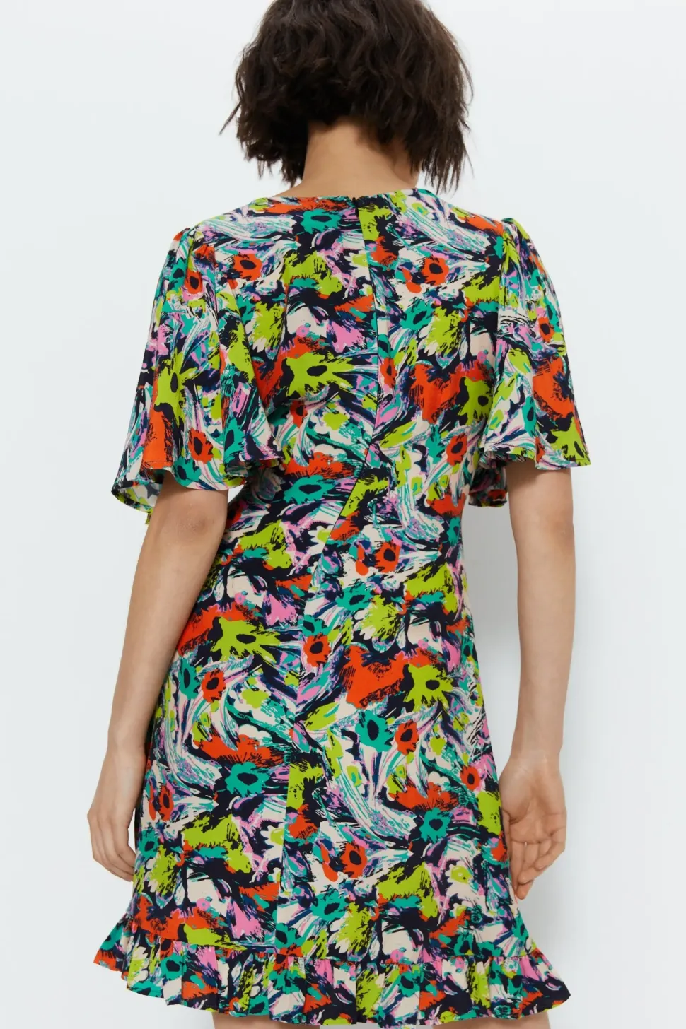 Floral Plunge Angel Sleeve Mini Dress